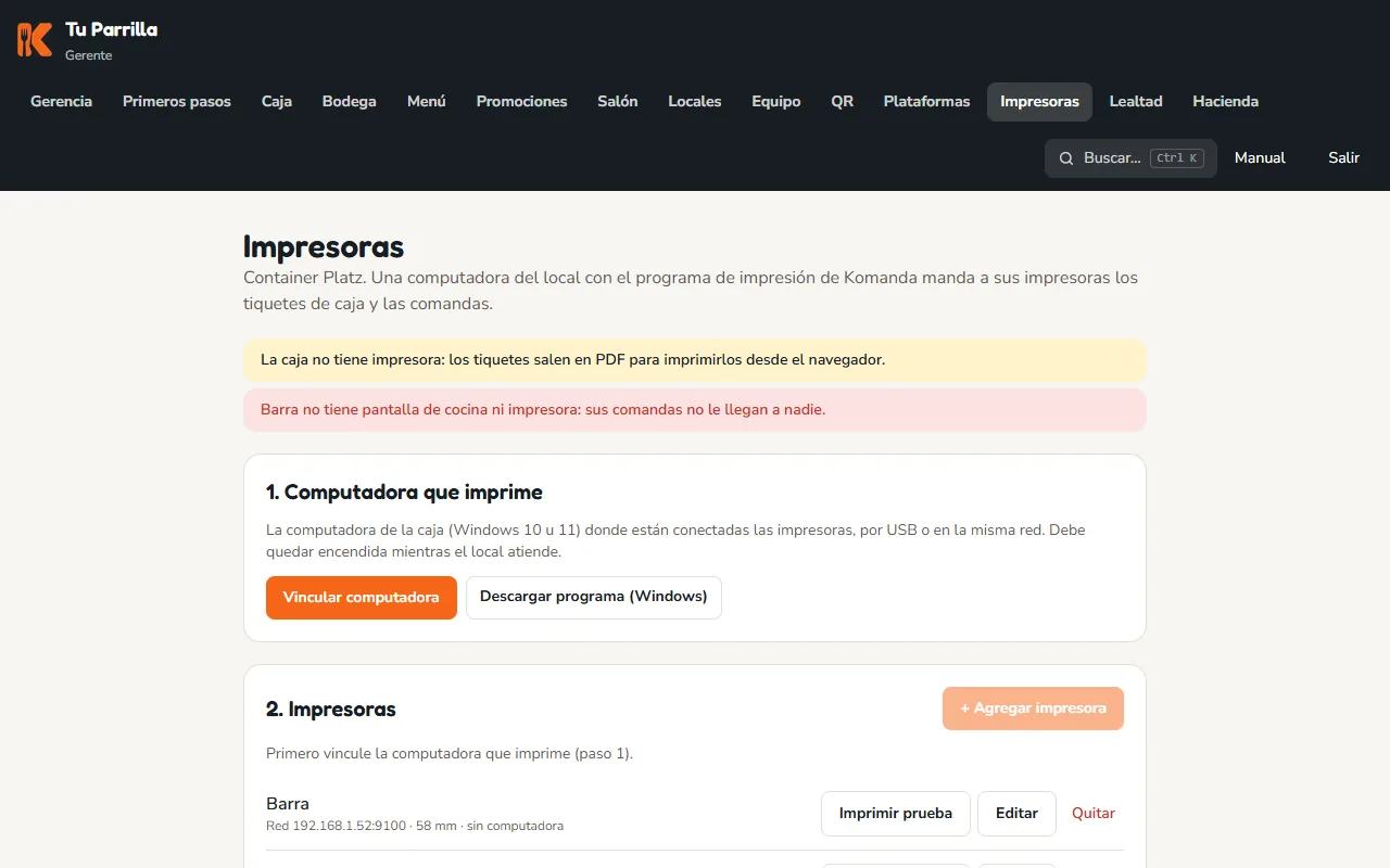 Pantalla: «Impresoras»