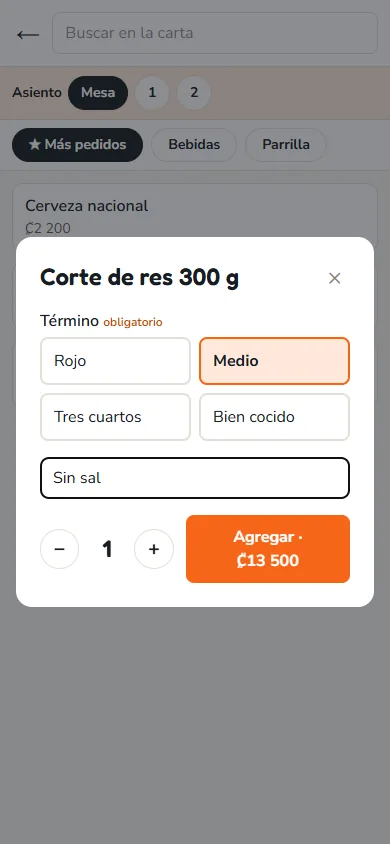 Pantalla: Toque el plato